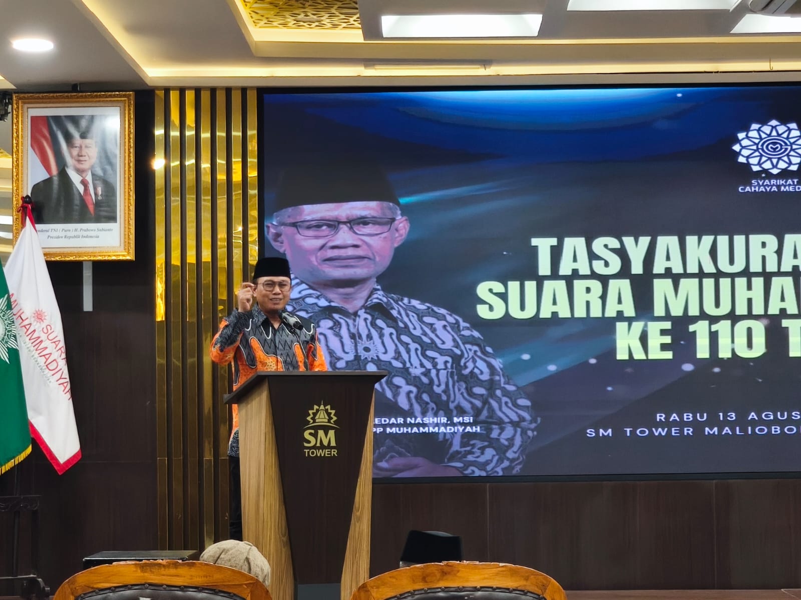 Deni Asy'ari MA Dt. Marajo sampaikan sambutannya dalam Milad 110 tahun Suara Muhammadiyah (13/8).