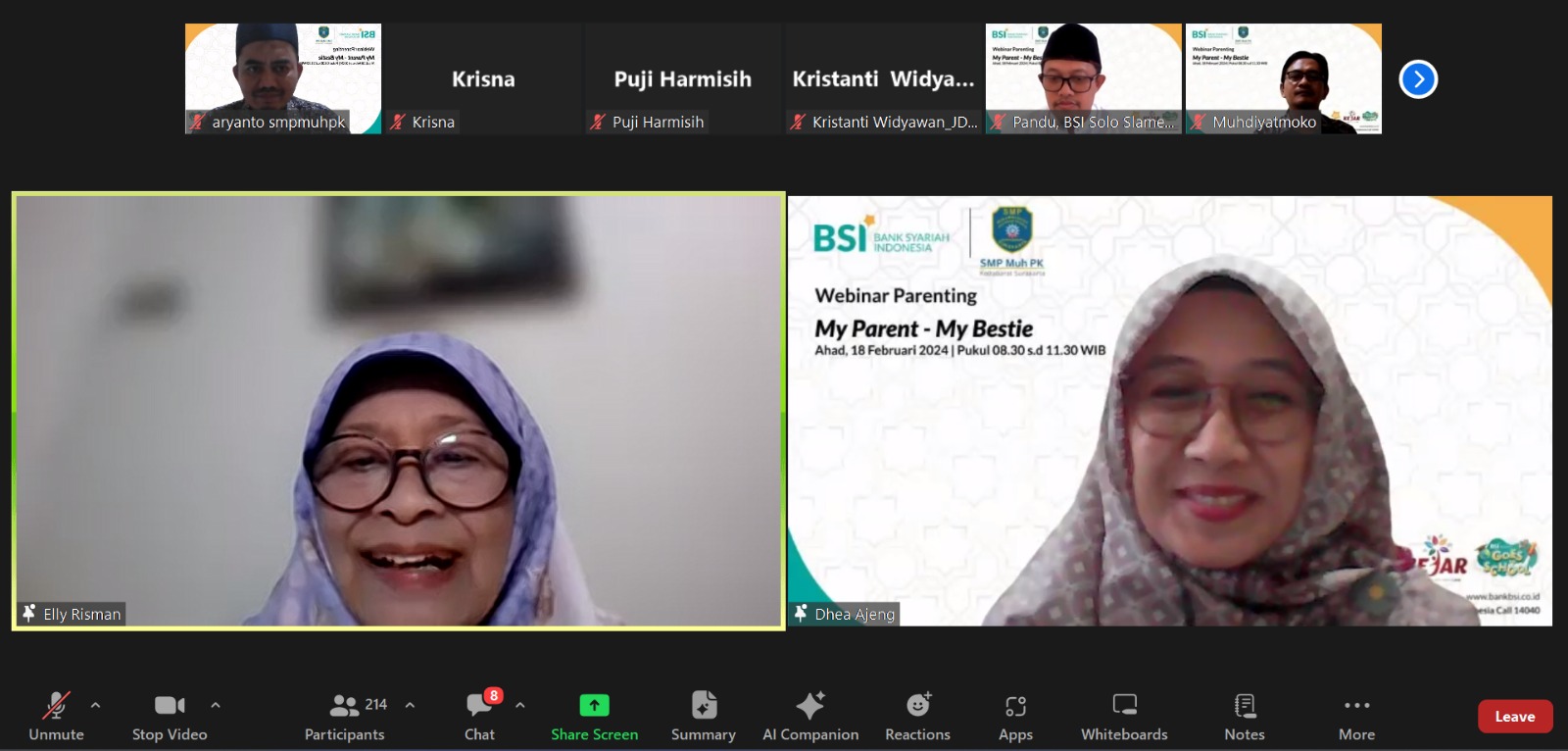 Psikolog Anak Elly Risman saat menjadi narasumber acara webinar parenting SMP Muhammadiyah PK