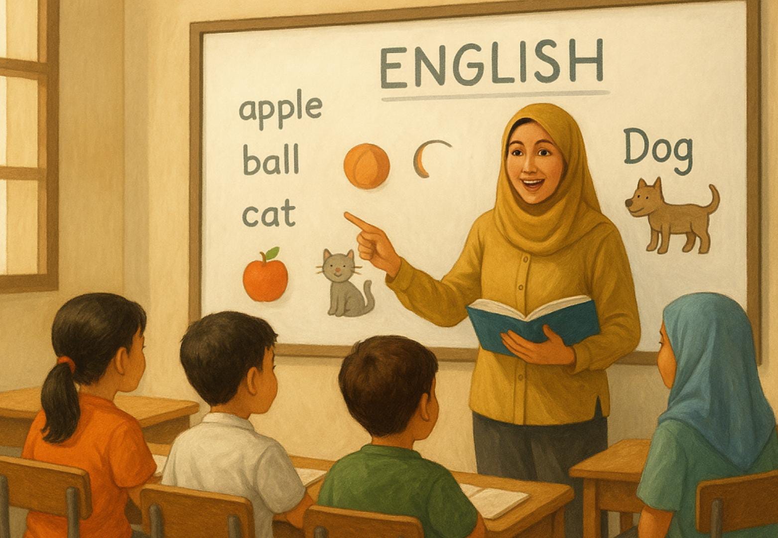 Ilustrasi guru Bahasa Inggris dibuat oleh AI